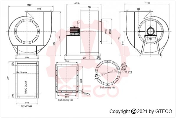 Bản vẽ quạt ly tâm GTECO